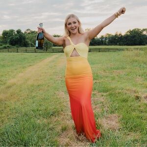 Vibrant Yellow ombré sunset Maxi Dress